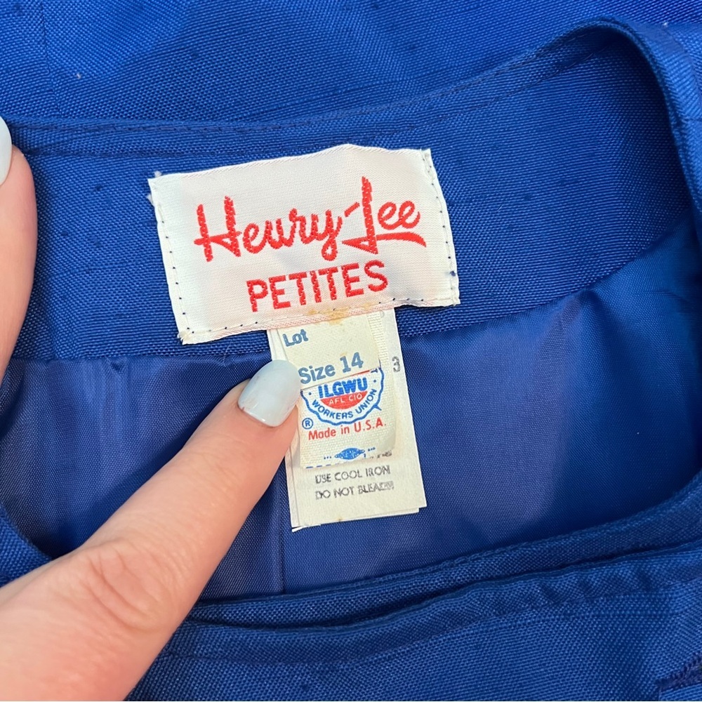 Vintage Henry Lee Petites Royal Blue Peplum Blazer Jacket Asymmetrical Sz 14P - Picture 5 of 8